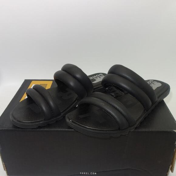 New Sorel Ella Puff Black Slides Sandals Shoes Women's 6.5 - Picture 3 of 8